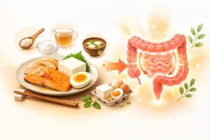 タンパク質不足と腸内環境の関係を説明するイメージ