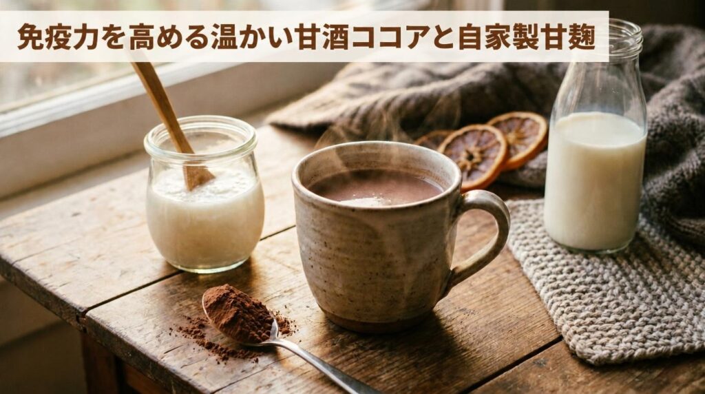 免疫力を高める温かい甘酒ココアと自家製甘麹